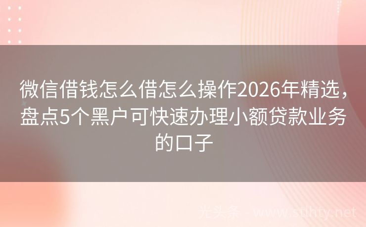 微信借钱怎么借怎么操作2026年精选，盘点5个黑户可快速办理小额贷款业务的口子