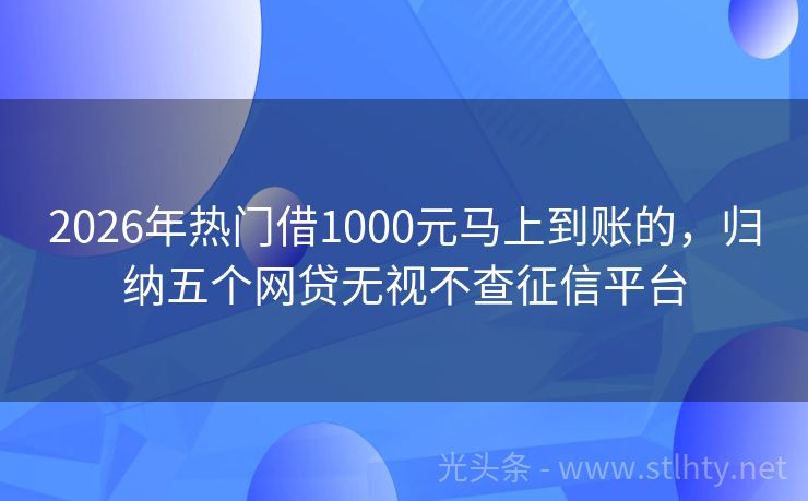 2026年热门借1000元马上到账的，归纳五个网贷无视不查征信平台