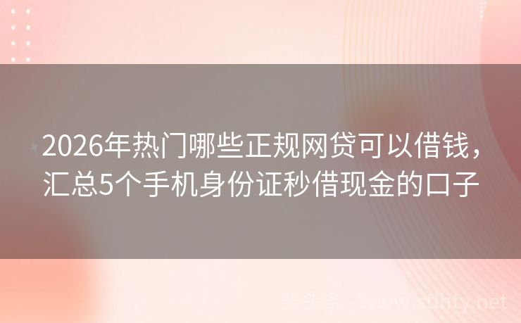 2026年热门哪些正规网贷可以借钱，汇总5个手机身份证秒借现金的口子