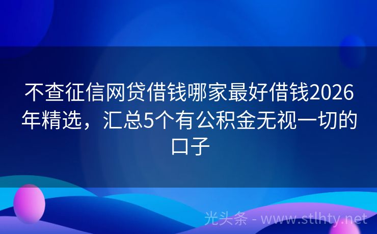 不查征信网贷借钱哪家最好借钱2026年精选，汇总5个有公积金无视一切的口子