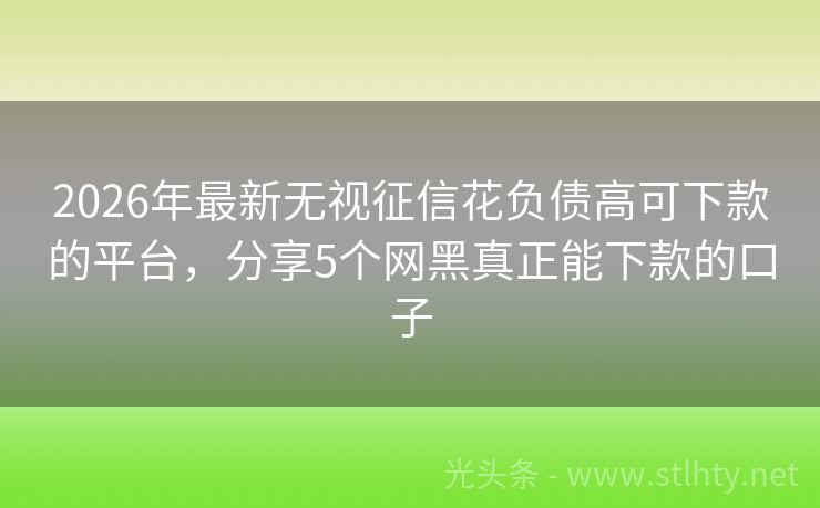 2026年最新无视征信花负债高可下款的平台，分享5个网黑真正能下款的口子