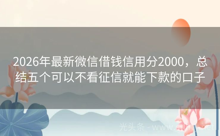 2026年最新微信借钱信用分2000，总结五个可以不看征信就能下款的口子