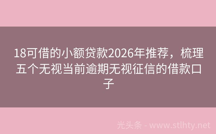 18可借的小额贷款2026年推荐，梳理五个无视当前逾期无视征信的借款口子