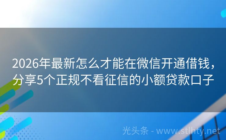 2026年最新怎么才能在微信开通借钱，分享5个正规不看征信的小额贷款口子