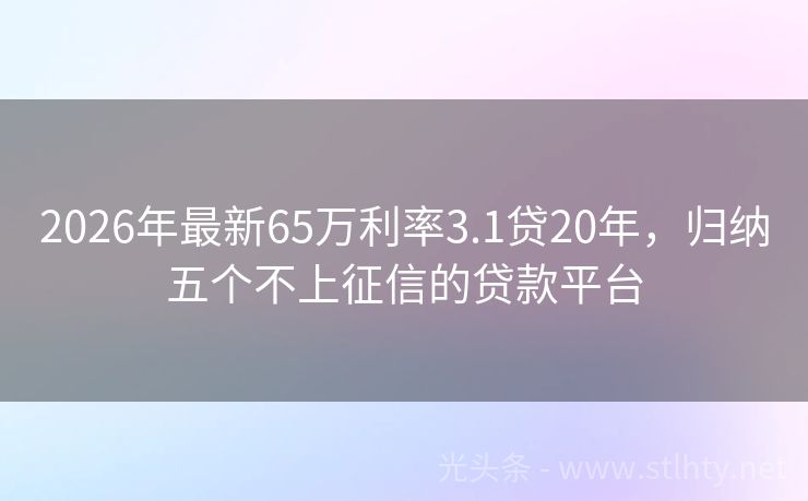 2026年最新65万利率3.1贷20年，归纳五个不上征信的贷款平台