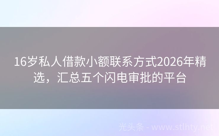16岁私人借款小额联系方式2026年精选，汇总五个闪电审批的平台