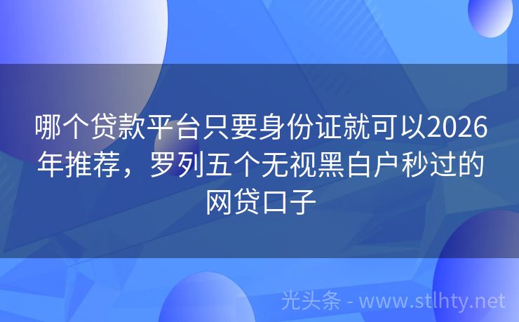 哪个贷款平台只要身份证就可以2026年推荐，罗列五个无视黑白户秒过的网贷口子