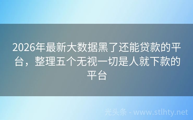 2026年最新大数据黑了还能贷款的平台，整理五个无视一切是人就下款的平台