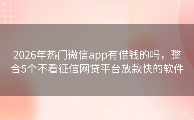 2026年热门微信app有借钱的吗，整合5个不看征信网贷平台放款快的软件
