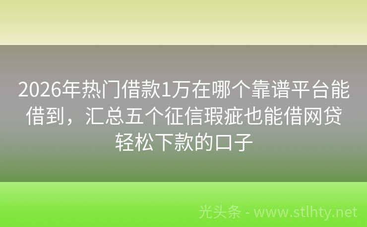 2026年热门借款1万在哪个靠谱平台能借到，汇总五个征信瑕疵也能借网贷轻松下款的口子