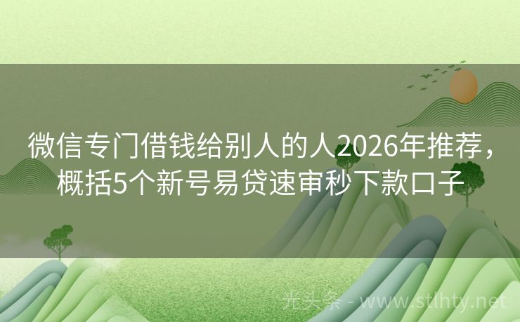 微信专门借钱给别人的人2026年推荐，概括5个新号易贷速审秒下款口子