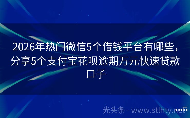 2026年热门微信5个借钱平台有哪些，分享5个支付宝花呗逾期万元快速贷款口子