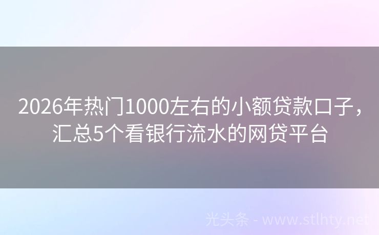 2026年热门1000左右的小额贷款口子，汇总5个看银行流水的网贷平台