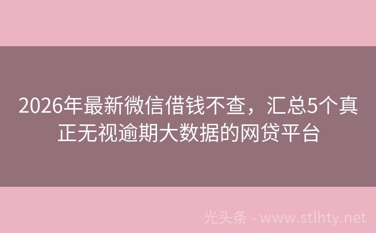 2026年最新微信借钱不查，汇总5个真正无视逾期大数据的网贷平台