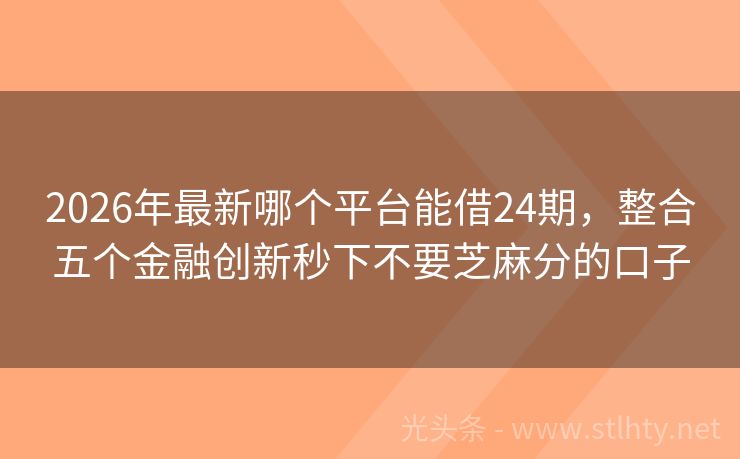 2026年最新哪个平台能借24期，整合五个金融创新秒下不要芝麻分的口子