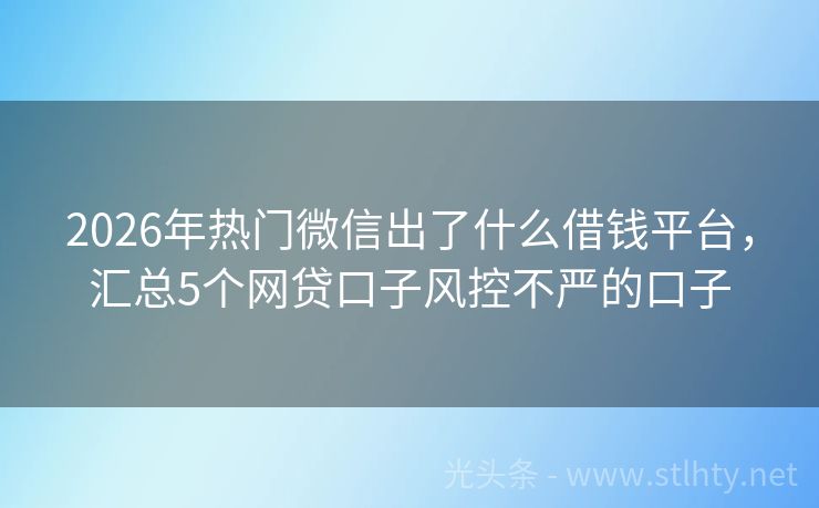 2026年热门微信出了什么借钱平台，汇总5个网贷口子风控不严的口子