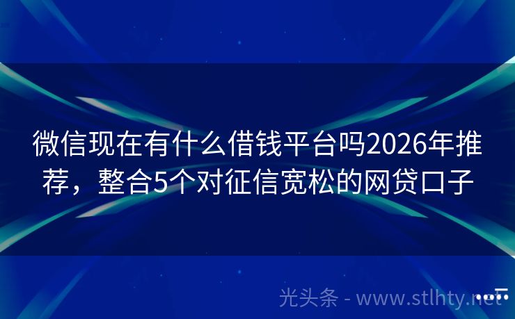 微信现在有什么借钱平台吗2026年推荐，整合5个对征信宽松的网贷口子