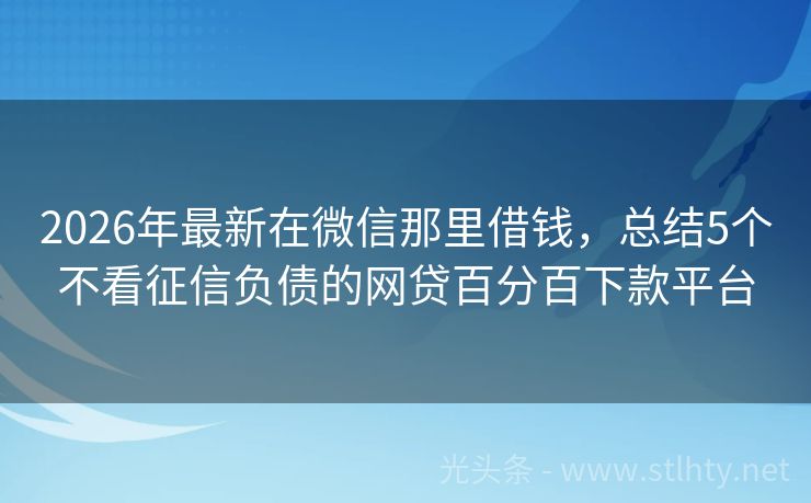 2026年最新在微信那里借钱，总结5个不看征信负债的网贷百分百下款平台