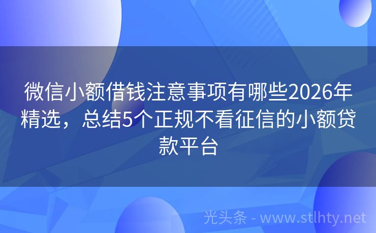 微信小额借钱注意事项有哪些2026年精选，总结5个正规不看征信的小额贷款平台