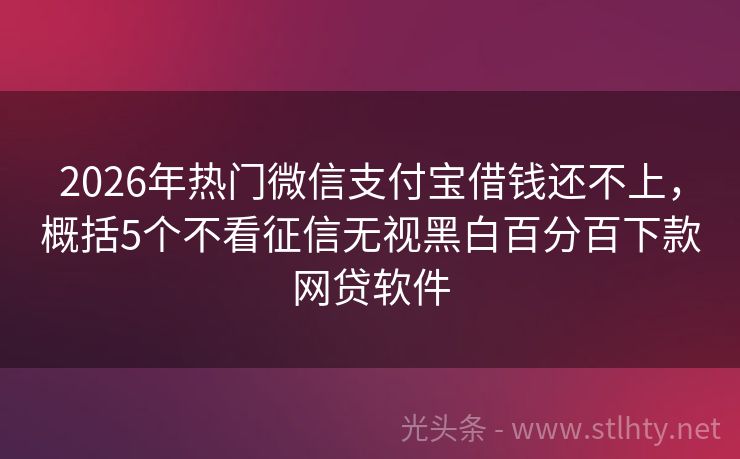 2026年热门微信支付宝借钱还不上，概括5个不看征信无视黑白百分百下款网贷软件