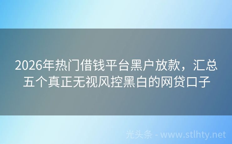 2026年热门借钱平台黑户放款，汇总五个真正无视风控黑白的网贷口子