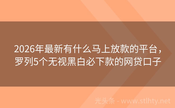 2026年最新有什么马上放款的平台，罗列5个无视黑白必下款的网贷口子