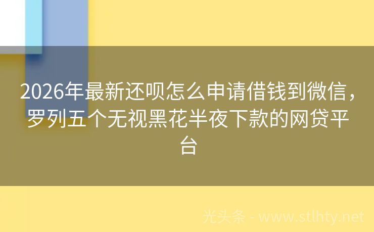2026年最新还呗怎么申请借钱到微信，罗列五个无视黑花半夜下款的网贷平台