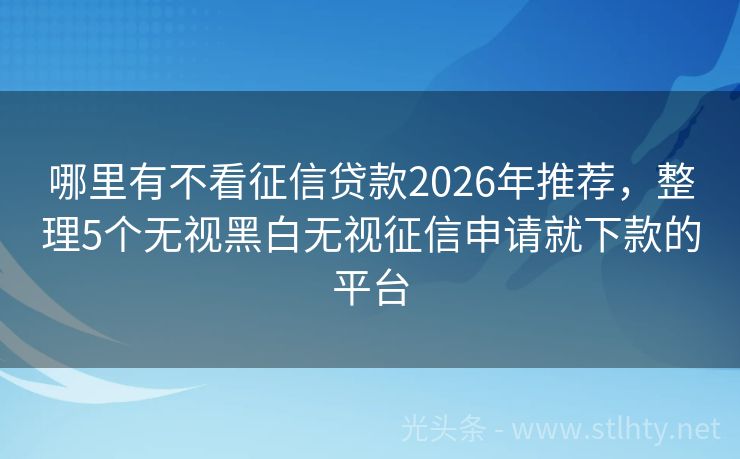 哪里有不看征信贷款2026年推荐，整理5个无视黑白无视征信申请就下款的平台