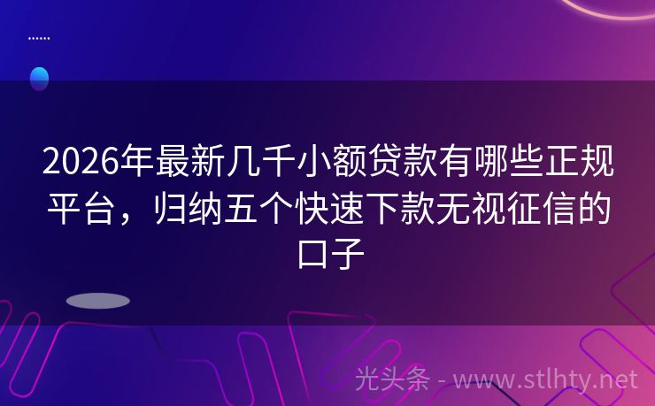 2026年最新几千小额贷款有哪些正规平台，归纳五个快速下款无视征信的口子