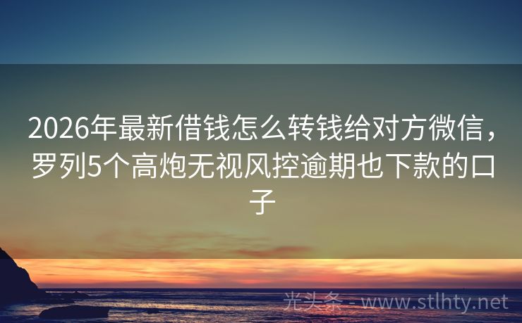 2026年最新借钱怎么转钱给对方微信，罗列5个高炮无视风控逾期也下款的口子