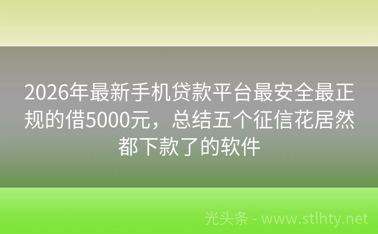 2026年最新手机贷款平台最安全最正规的借5000元，总结五个征信花居然都下款了的软件
