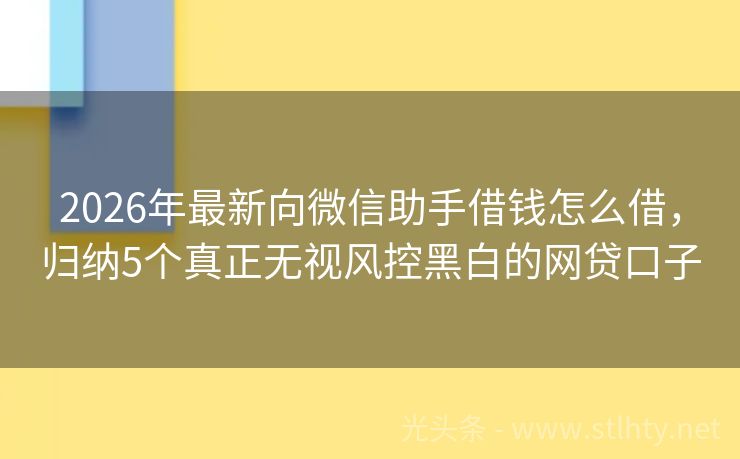 2026年最新向微信助手借钱怎么借，归纳5个真正无视风控黑白的网贷口子