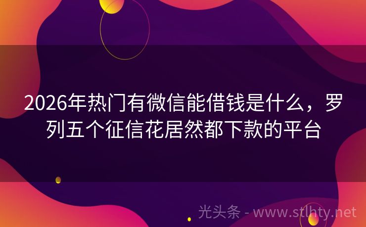 2026年热门有微信能借钱是什么，罗列五个征信花居然都下款的平台