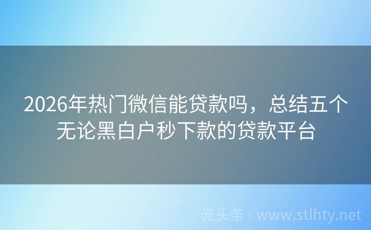2026年热门微信能贷款吗，总结五个无论黑白户秒下款的贷款平台