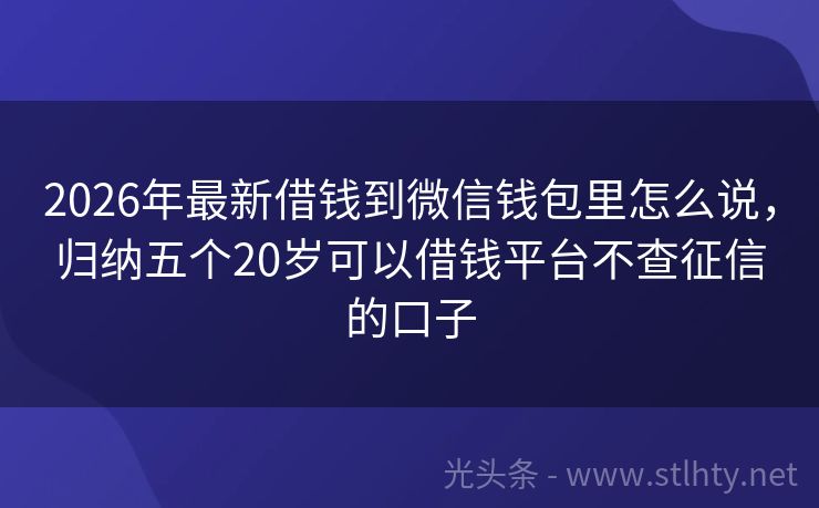 2026年最新借钱到微信钱包里怎么说，归纳五个20岁可以借钱平台不查征信的口子