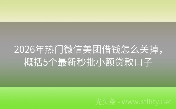 2026年热门微信美团借钱怎么关掉，概括5个最新秒批小额贷款口子