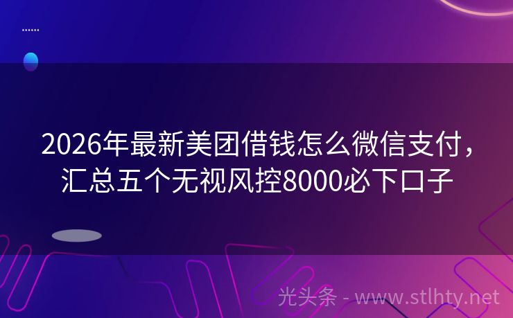 2026年最新美团借钱怎么微信支付，汇总五个无视风控8000必下口子