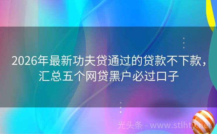 2026年最新功夫贷通过的贷款不下款，汇总五个网贷黑户必过口子
