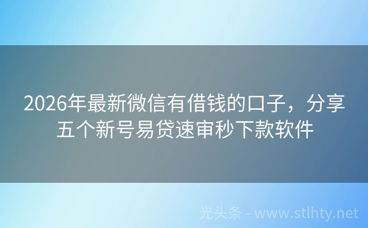 2026年最新微信有借钱的口子，分享五个新号易贷速审秒下款软件