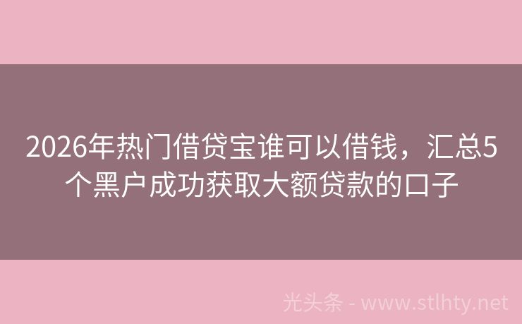 2026年热门借贷宝谁可以借钱，汇总5个黑户成功获取大额贷款的口子