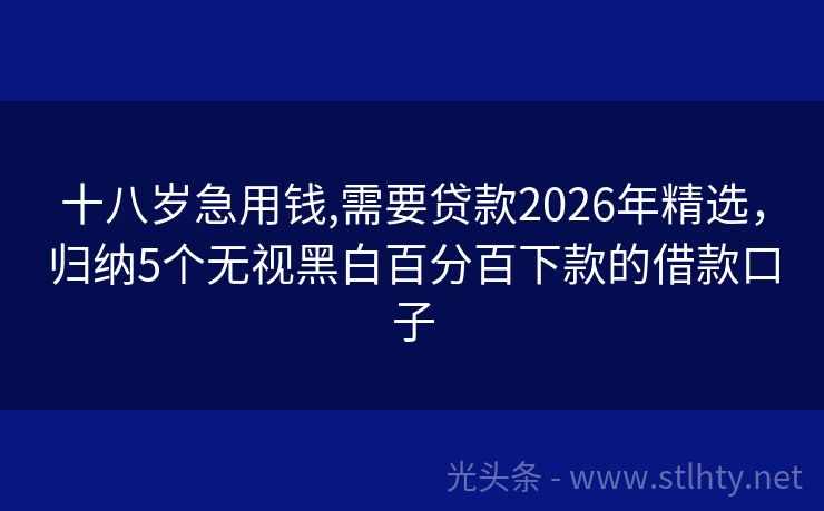 十八岁急用钱,需要贷款2026年精选，归纳5个无视黑白百分百下款的借款口子