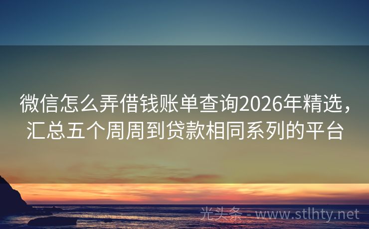 微信怎么弄借钱账单查询2026年精选，汇总五个周周到贷款相同系列的平台