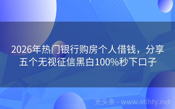 2026年热门银行购房个人借钱，分享五个无视征信黑白100%秒下口子