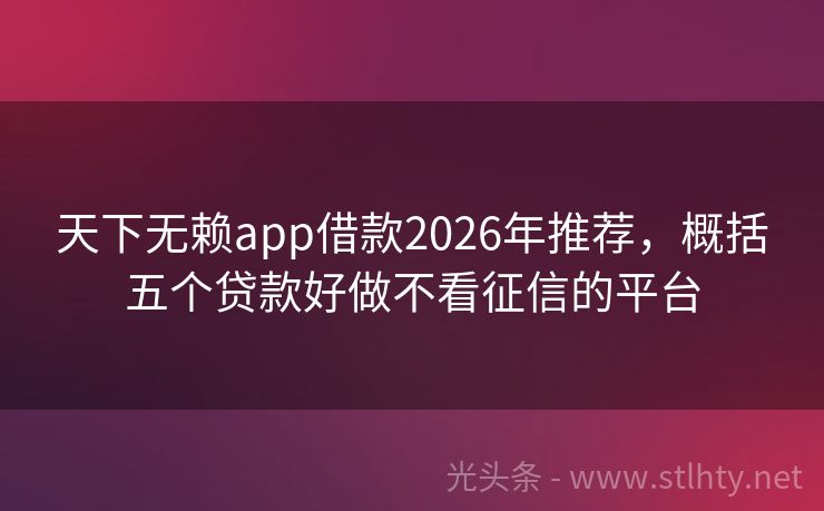 天下无赖app借款2026年推荐，概括五个贷款好做不看征信的平台