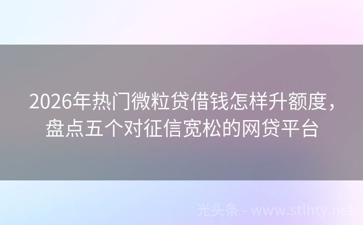 2026年热门微粒贷借钱怎样升额度，盘点五个对征信宽松的网贷平台