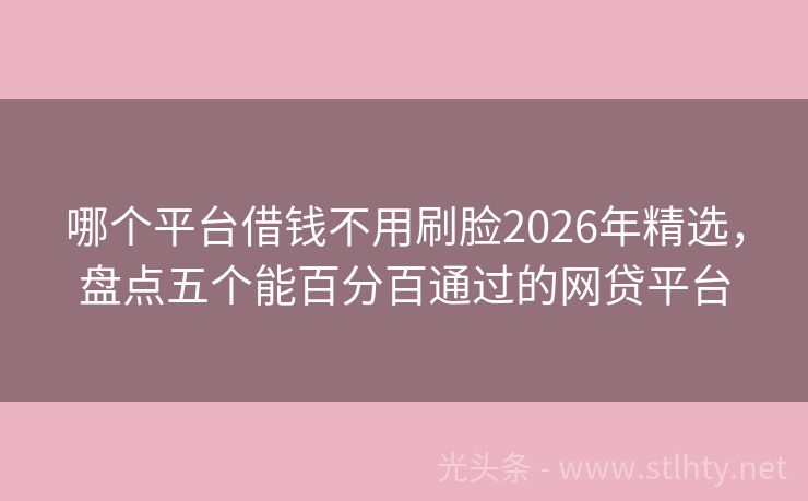 哪个平台借钱不用刷脸2026年精选，盘点五个能百分百通过的网贷平台