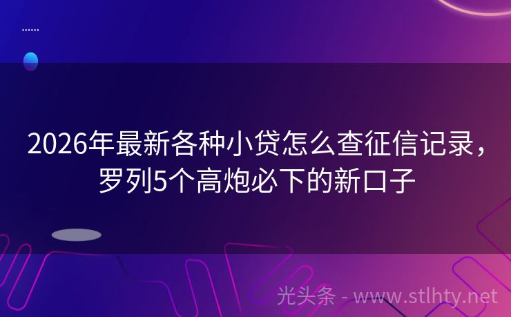 2026年最新各种小贷怎么查征信记录，罗列5个高炮必下的新口子
