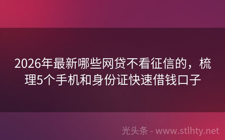 2026年最新哪些网贷不看征信的，梳理5个手机和身份证快速借钱口子
