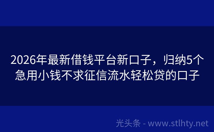 2026年最新借钱平台新口子，归纳5个急用小钱不求征信流水轻松贷的口子