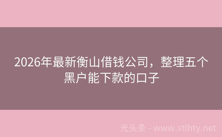 2026年最新衡山借钱公司，整理五个黑户能下款的口子